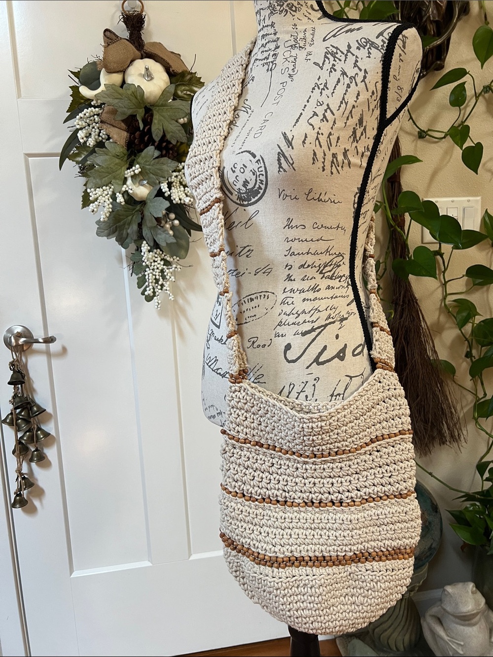 Free People Cream Crochet Purse with Copper Tag